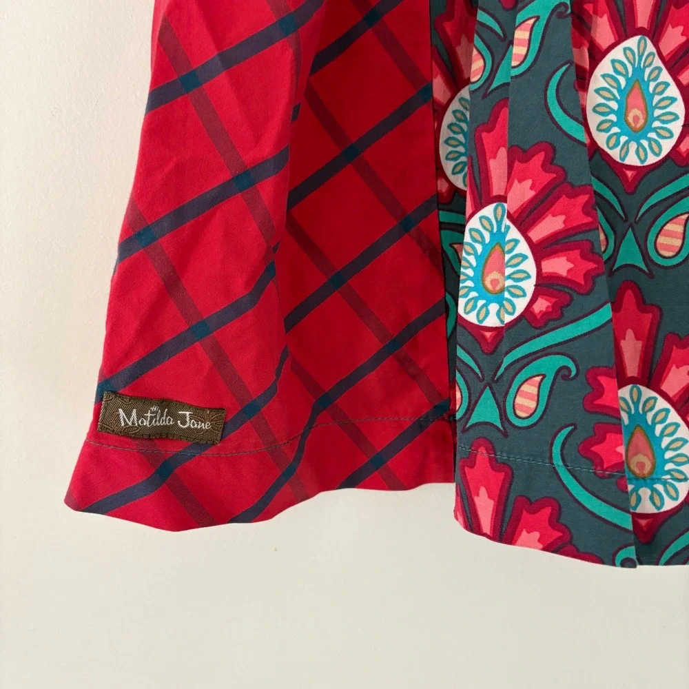 Matilda Jane Dress Girls‎ Size 4 Plaid Floral Green Velvet Top